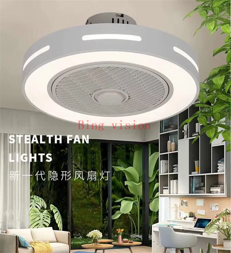 Modern minimalist white painted iron ceiling fan light crystal decorative acrylic LED lighting dimmable bedroom fan lamp AC220