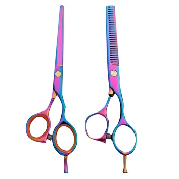 

2PCS Iridescent Hairdressing Scissors Practical Flat Scissors Teeth Scissors Hair Styling Tools