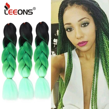 

Leeons High Quality 24inches Jumbo Crochet Braiding Extension Hair Ombre Pink Green Grey Blonde Long Synthetic Fiber Jumbo Hair