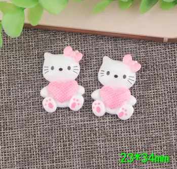 

Kawaii flatback resin Pink heart cat resin cabochons for bowknot Hair bow decoration accessories