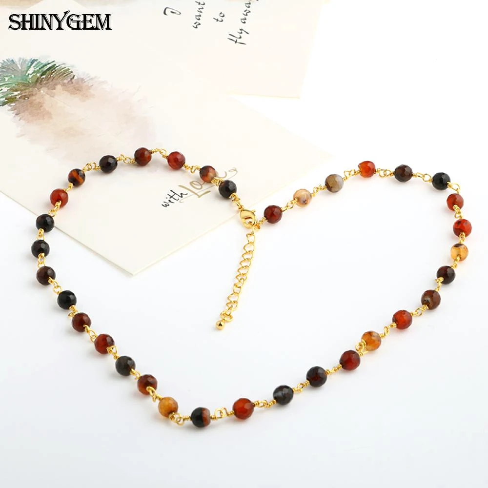 Женские ожерелья-Агаты ShinyGem 6 мм Стразы ручной работы с натуральным камнем