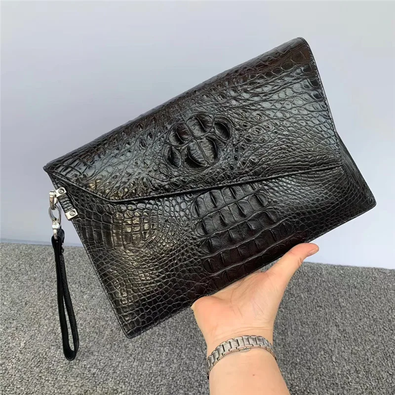 Authentic Exotic Crocodile Skin Magnetic Snap Closure Men's Ultrathin Clutch Bag Genuine Alligator Leather Male Wristlets Purse |