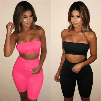 

New Women Jumpsuit Tie Dyeing Sexy Strapless Off Shoulder Bandeau Bodysuit Jumpsuits Rompers 2020 Summer Colorful Holes Bodysuit