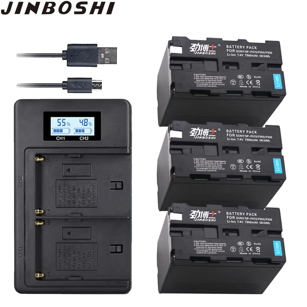 3X B and Charger 4 шт. 7900 мАч NP-F970 NP F970 NP-F960 NP F960 литий-ионный аккумулятор+ ЖК-дисплей быстрее двойной USB зарядное устройство для SONY F960 F550 F970 F570 CCD-RV100 - Цвет: 3X B and Charger
