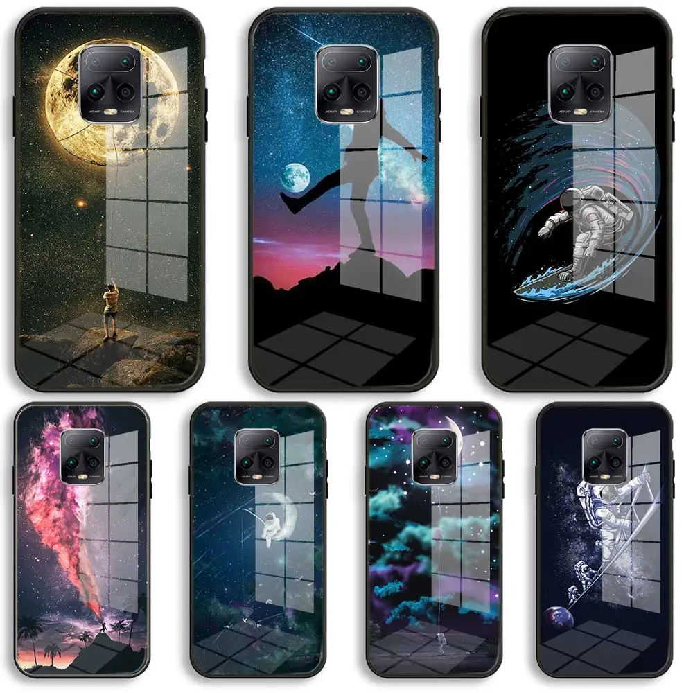 

Star Moon Space Astronaut Soft Glass Phone Case For Xiaomi Redmi 9A 8A 7A Note 9 8 7 Pro Y3 9S 8T Balck Cover