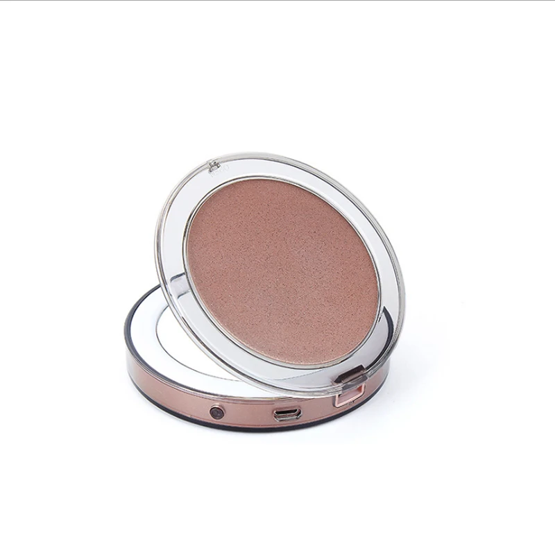 Rose gold Мини-зеркало для макияжа Лупа Карманный двухсторонний зеркало MICRO USB для зарядки складное макияжное зеркало заполняющий светильник Ночной светильник зеркало - Цвет: Rose gold