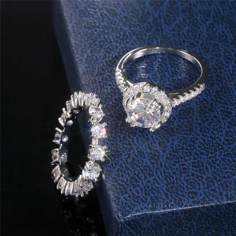 Ring Wedding, Обручение серебро Цвет модные женские туфли 2 шт./компл. Кольца Белый Размеры 6-10