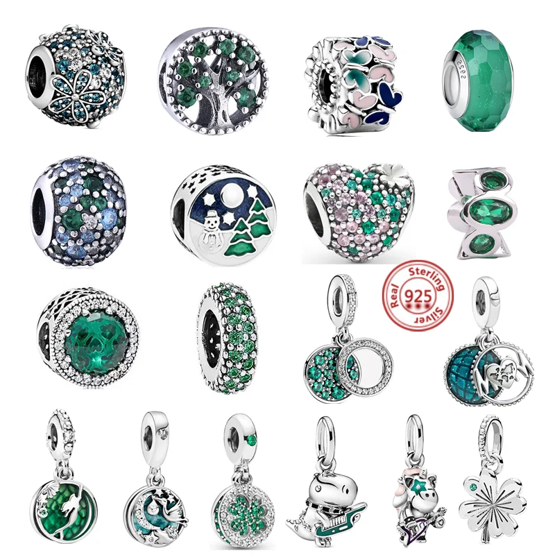 2021 New Four-leaf Clover Green Series DIY Sparkling Beads Fit Original Pandora Charms Bracelets 925 Silver Female Jewelry | Украшения и