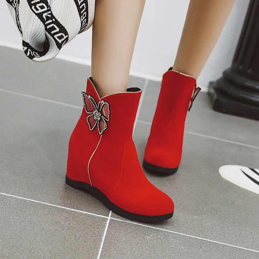 Heighten Boots 2020 newest Female Fashion Ankle Boots Black platform bow-knot for Woman Comfortable Walking shoes Footwear Z639 cute snow boots
