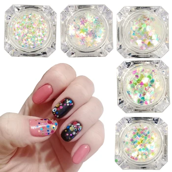 

Mermaid Nail Glitter Sequins Flakies Set Semi-transparent Round Paillette Flakes Nail Art Decorations Kit