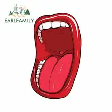 EARLFAMILY 13cm x 10.2cm Big Mouth Car Decal Sticker Door Protector JDM Oem Polyethylene Waterproof Sunscreen Glue Sticker