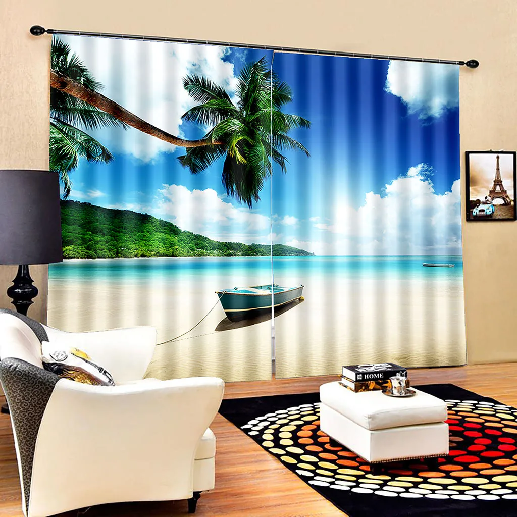 

Home Beach Mountain Scenery 3D Printing Curtain Sunshade Material Custom Decorative Curtain Bedroom Living Room Curtain