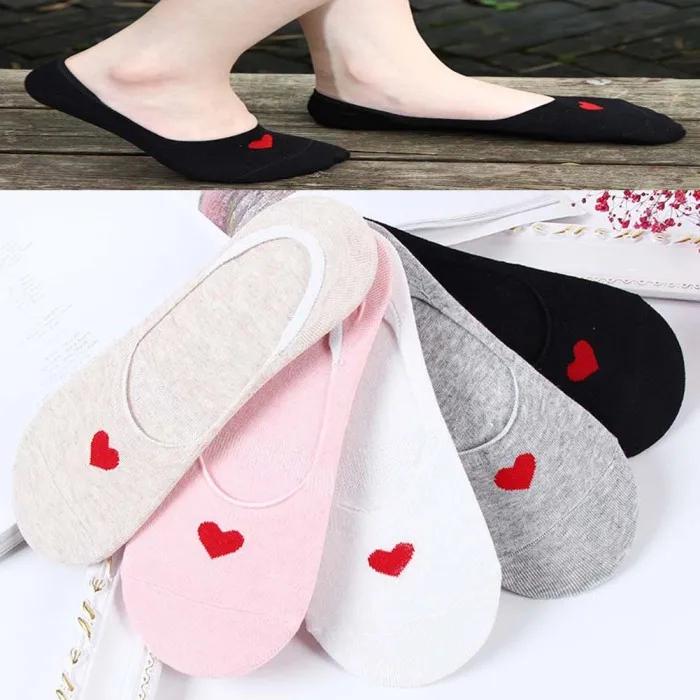 2 Pair Korean Spring Summer Women Invisible Socks Love Heart Non-slip Low Cut Comfortable Ladies Girls Boat Sock JS26