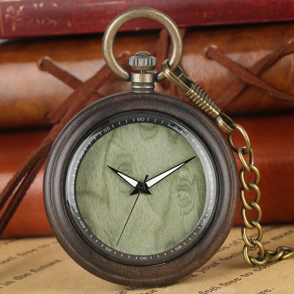 

Special Wooden Quartz Pocket Watch Men Women Large Round Dial Pendant Chain Watches