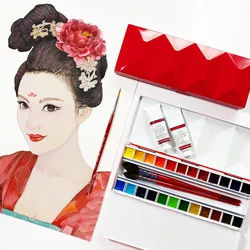 Palette d'aquarelle 24 grilles, émail lourd, étanche à la poussière et à l'humidité, boîte vide de peinture artistique portable pour fournitures artistiques 