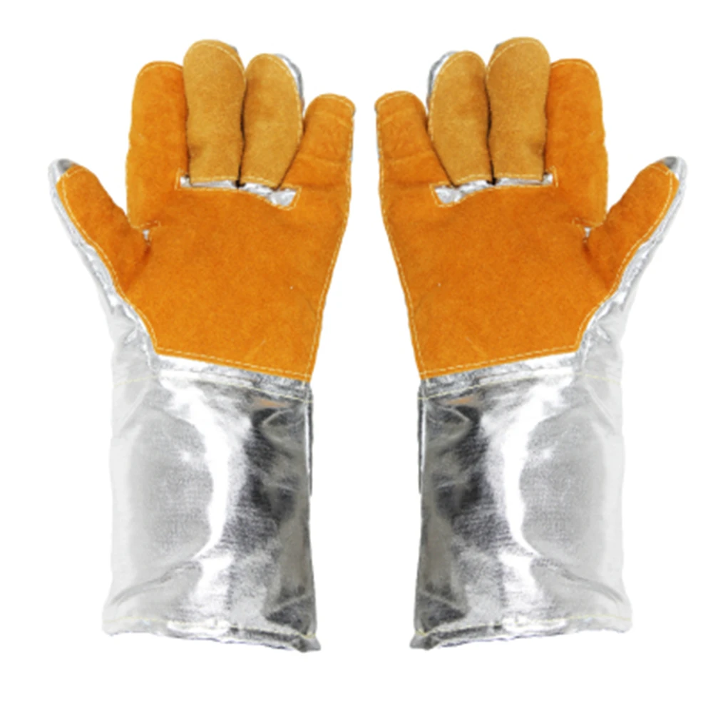 Guantes de aluminio de cuero de vaca con aislamiento térmico, 500 1000 grados, guantes de soldadura de fundición para horno industrial|Piezas para herramientas| - AliExpress