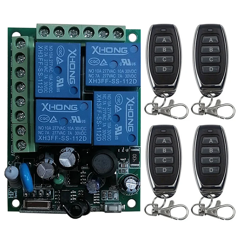 AC 220V 4 CH Wireless Relay RF Remote Control Switch Transmitter & Receiver 