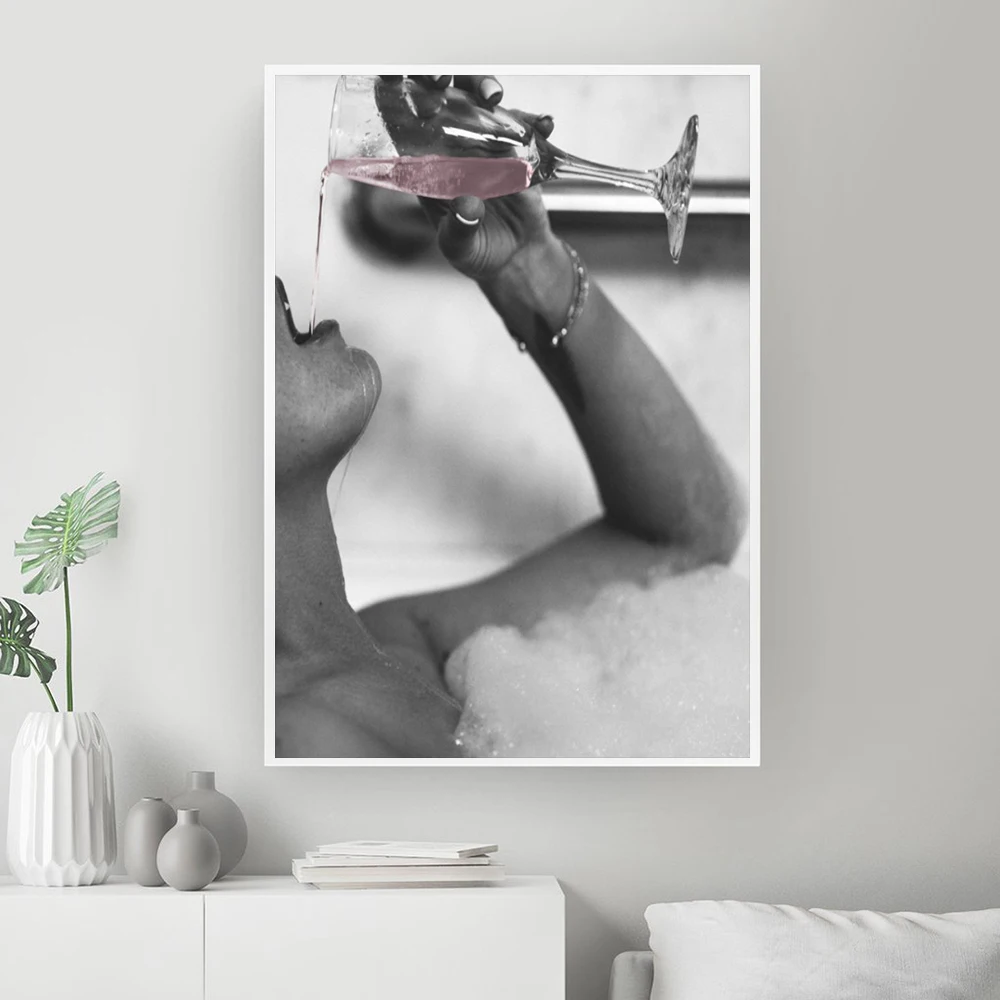 Fashion-Woman-Drinking-Rose-Champagne-In-Bubble-Bath-Canvas-Prints-Modern-Painting-on-The-Wall-Picture (2)