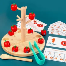 Jeu de cueillette d'apple en bois pour enfants, jouets éducatifs Montessori pour bébés, jouet d'apprentissage cognitif numérique, entraînement des capacités des mains