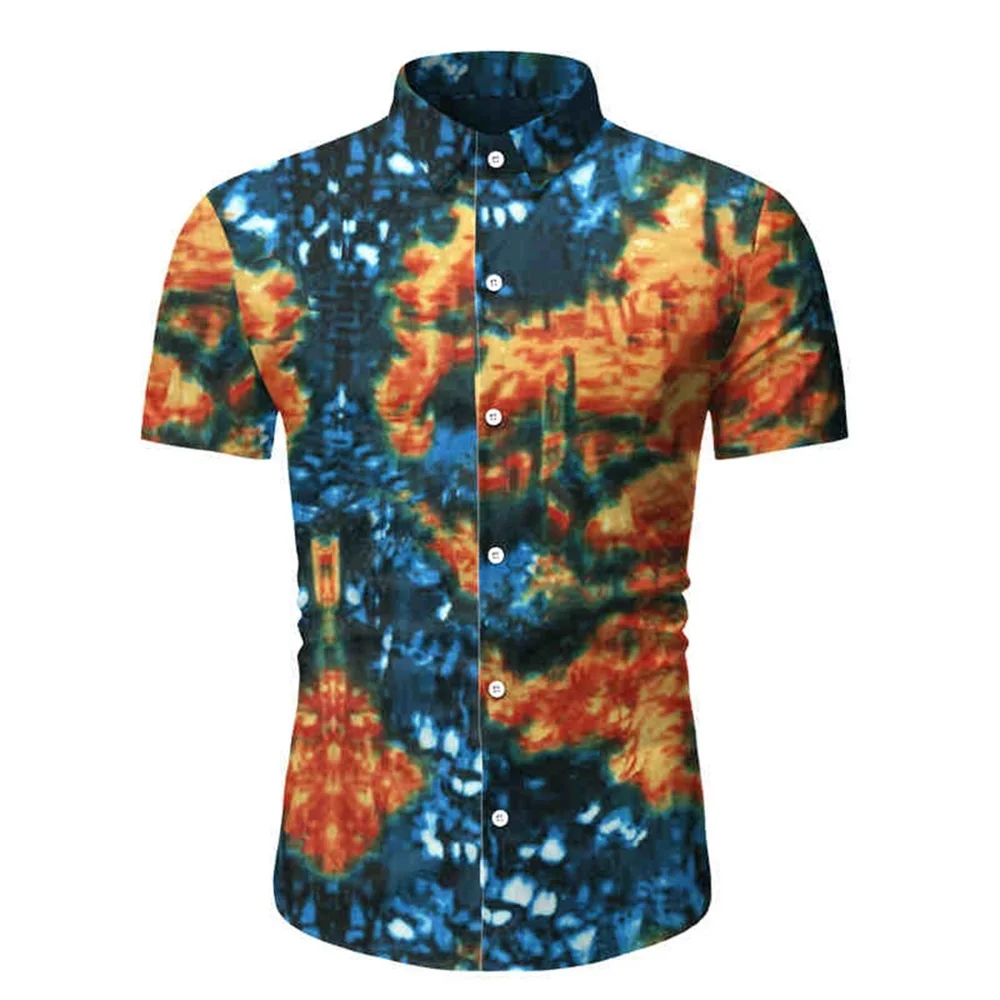 

Allthemen Men's Fashion Short Sleeve Shirt Summer Hawaiian Print Turn Down Collar Shirt Men Casual Button Up Shirt Masculine