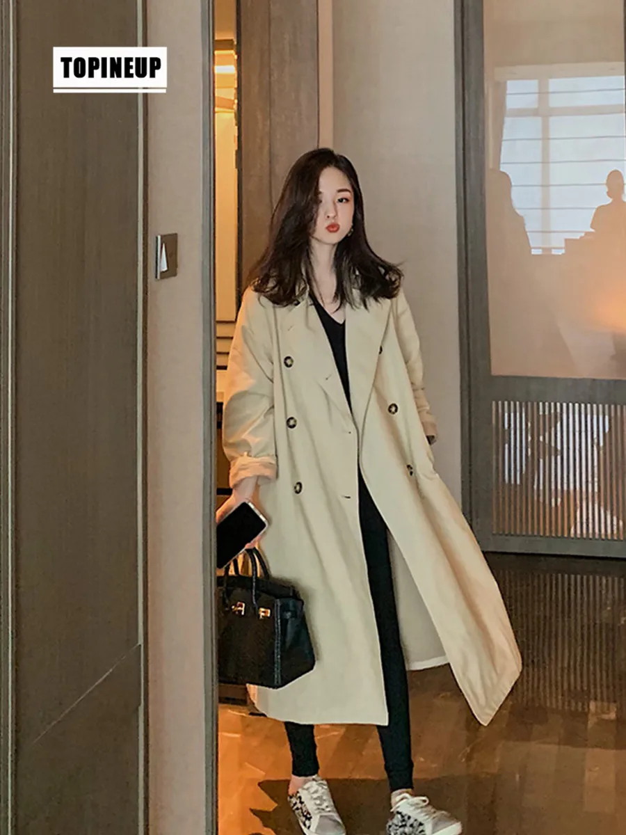 

Casual Trendy Ladies Trench Coat for Women Double-breasted Loose Korean Fashion Woman's Coat Solid Outwear Fashion Long Trench