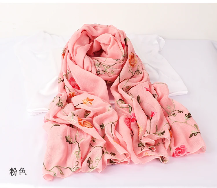 Хлопковый и льняной вышитый шарф женский Национальный Ветер Теплый Дикий Ретро весенний и осенний туристический фото литературный веер шаль - Color: pink