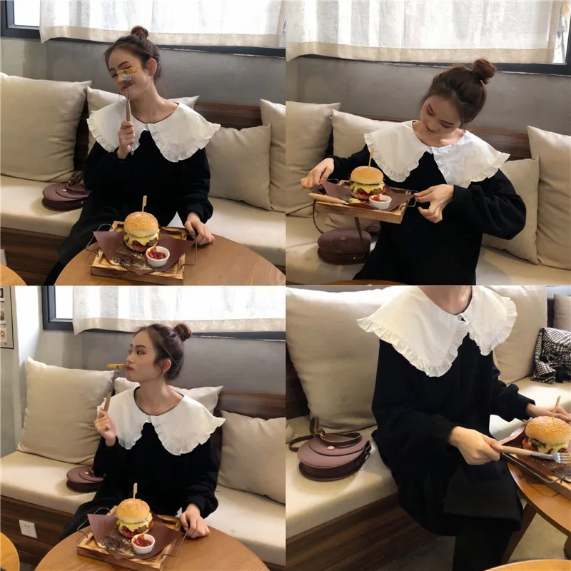 

2019 Spring New Style Korean-style Loose-Fit Versatile Peter Pan Collar Splicing Dress Women's