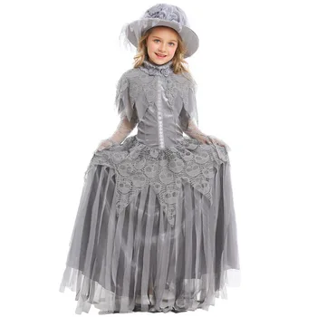 

Kid Girls Halloween Ghost Corpse Bride Skull Print Costume Scary Tricking Zombie Clothing Horror Fancy Tutu Dress For Children