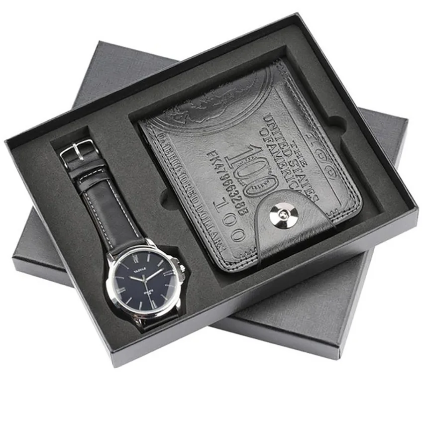 

2020 New year best Watch Men's Gift Set Beautifully Wrapped Watch + Wallet Set Quality Creative Set Boxes for montre homme