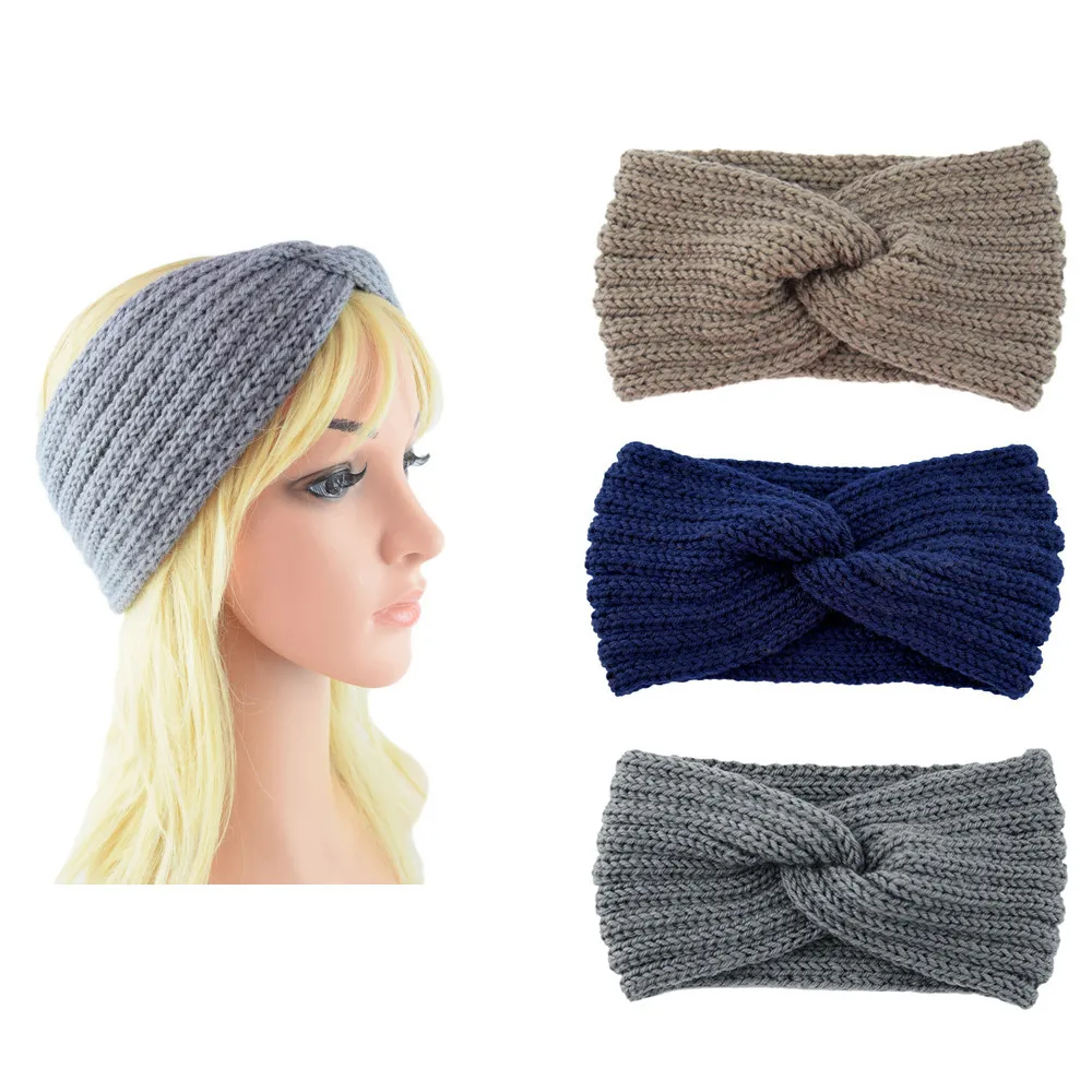 Women knitted Headband Solid Wide Turban Twist Knitted Cotton Hairband Spiral Double Girls Makeup Elastic Hair Bands Accessories | Красота и