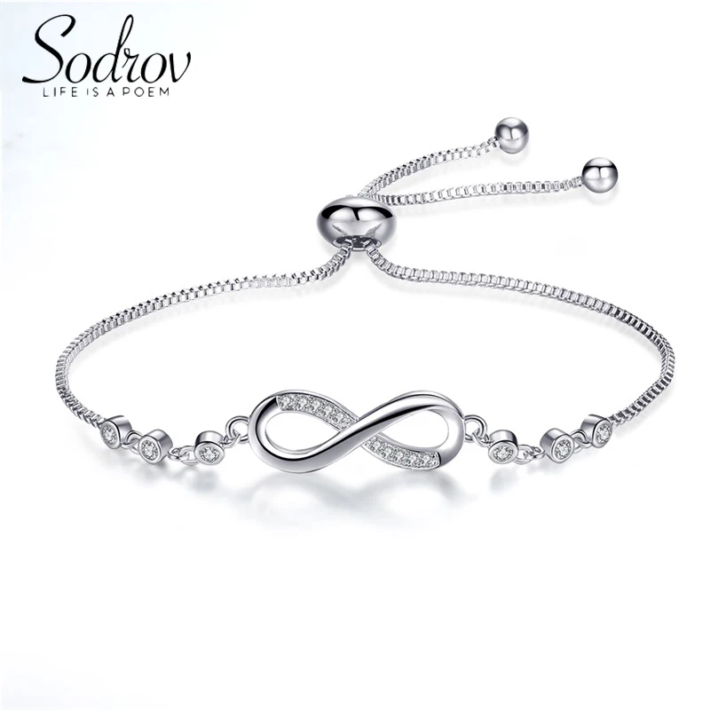 

Sodrov Silver Bracelet Jewelry 925 Silver Sterling For Women Chain & Box Fine Geometric Lucky 8 Chian Bracelet Adjustable