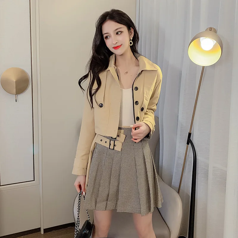 

2019 Autumn And Winter New Style Network Red Plaid Joint Short Jacket + Skirt Two-Piece Set WOMEN'S Suit