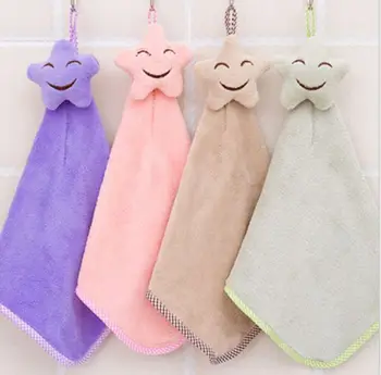 

Coral Fleece Towel Quick-Drying Smiling Star Face Hand Towel Velvet Soft Wipe Dishcloths Home Kitchen Cleaning Absorbent Cloth