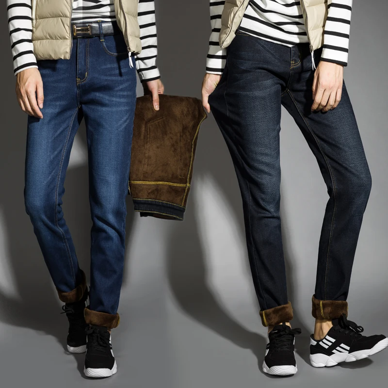 

2020 Winter Jeans Men Black Color Slim Fit Stretch Thick Velvet Pants Warm Jeans For Men Fashion Casual Fleece Trousers Male