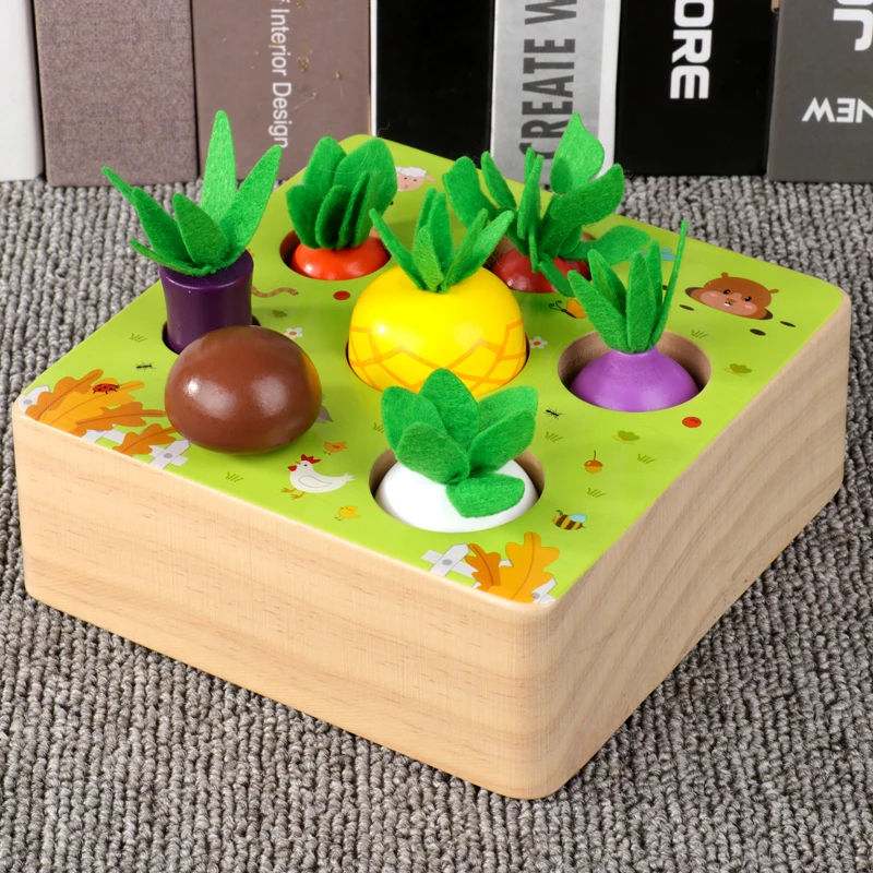 

Montessori Educational Wooden Toy Set Baby Pull Carrot Shape Matching Size Cognitive Preschool Puzzle Children Montessori Toys