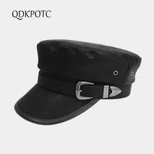 QDKPOTC новая осенне-зимняя шапка женская модная искусственная кожа армейские кепки черная Ретро плоская кепка берет