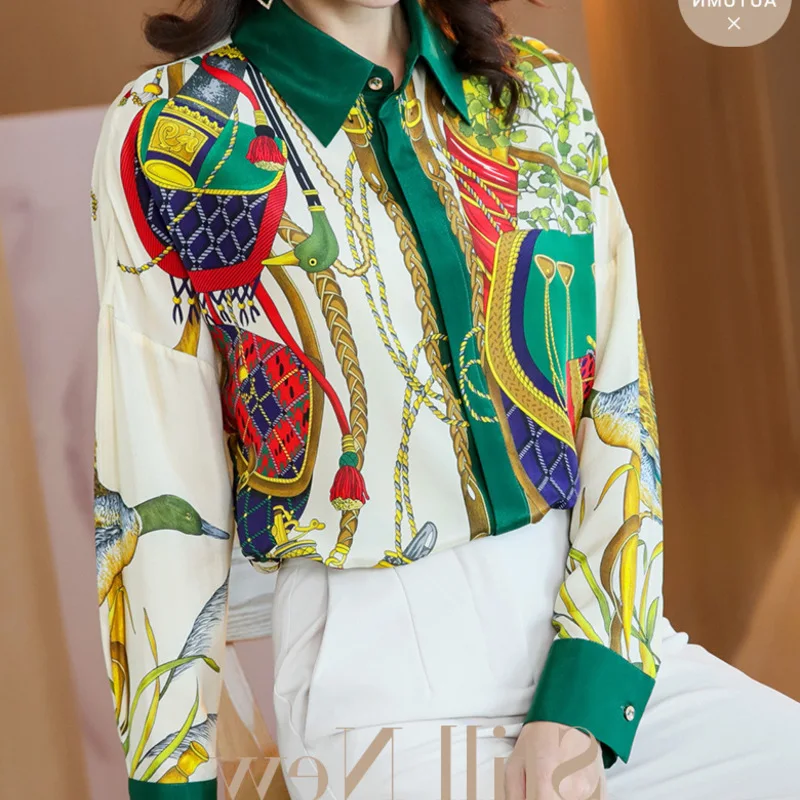 

New Crepe de printed shirt women s loose 2020 spring style top design sense small mulberry silk