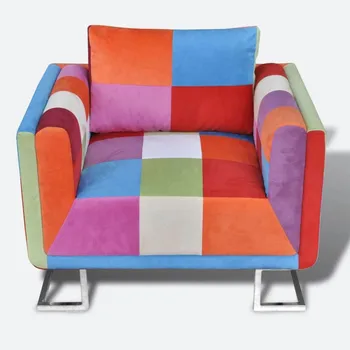 

Multicolored Armchair Cube Patchwork With chrome legs Modern Armchair Single Sofa Seat Home Living Room Bedroom Furniture Sofa