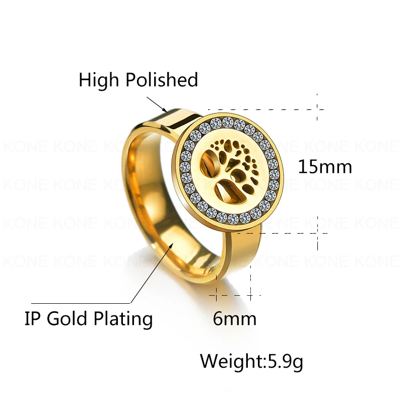 UZone полое Дерево жизни CZ каменные кольца никогда не выцветают из нержавеющей стали свадебное предобручальное кольцо для Женское Обручальное украшение Anneaux