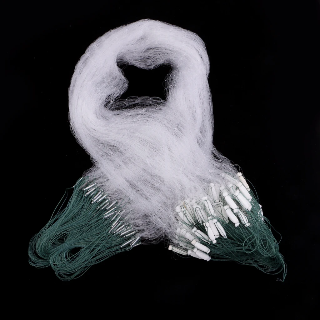 20m Single Layer Long White Green Polyethylene Monofilament Fishing Fish Gill Net with Float Mesh Trap