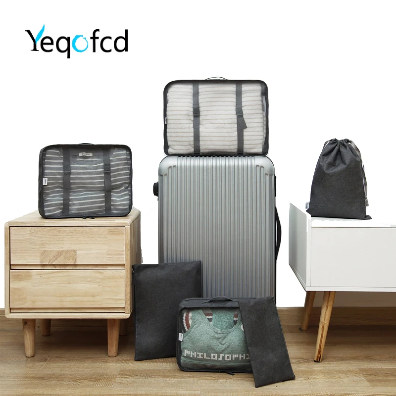 Yeqofcd упаковочные Кубики 6 шт. сумка для путешествий, органайзер, набор из ткани Оксфорд, сортировочные пакеты, сетчатые сумки, унисекс