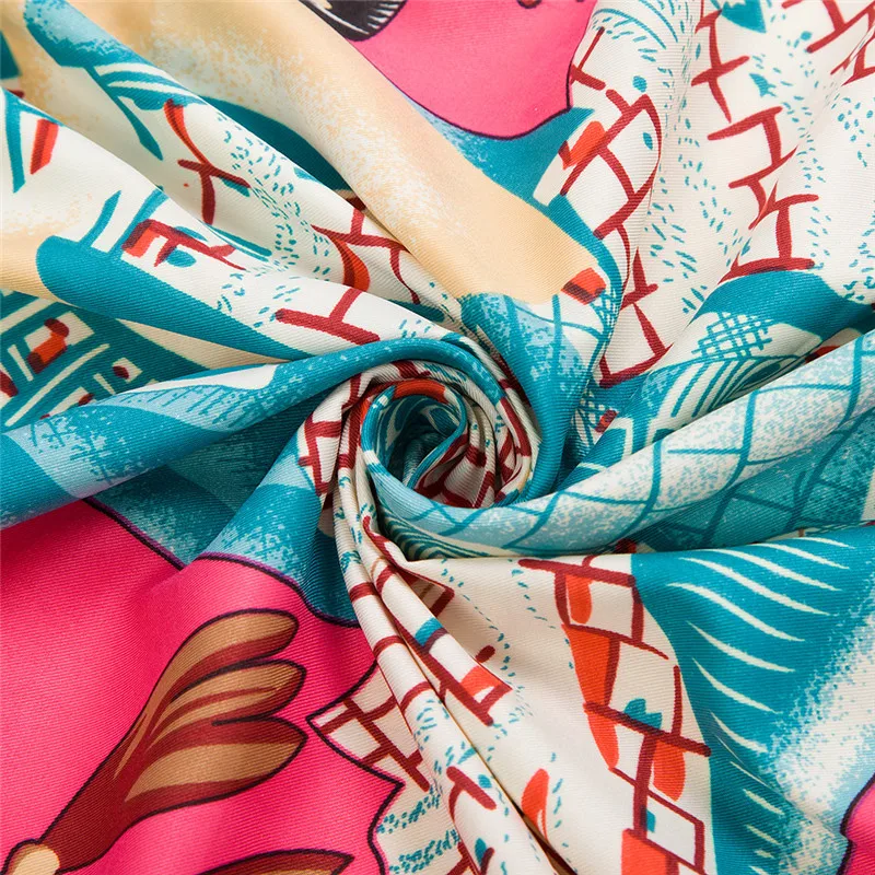 Luxury Brand 100% Twill Silk Scarf Multicolor Horse Square Scarf New Design Print Kerchief Women Neck Shawl Wraps Echarpe 130cm 6