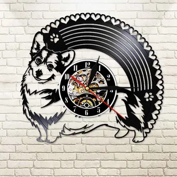 

Welsh corgi Vinyl Record Wall CLock Puppy Dog Breeds Wall Art Pet Shop Decorative Clock LED Wall Watch Corgy 3D Lighted Sign