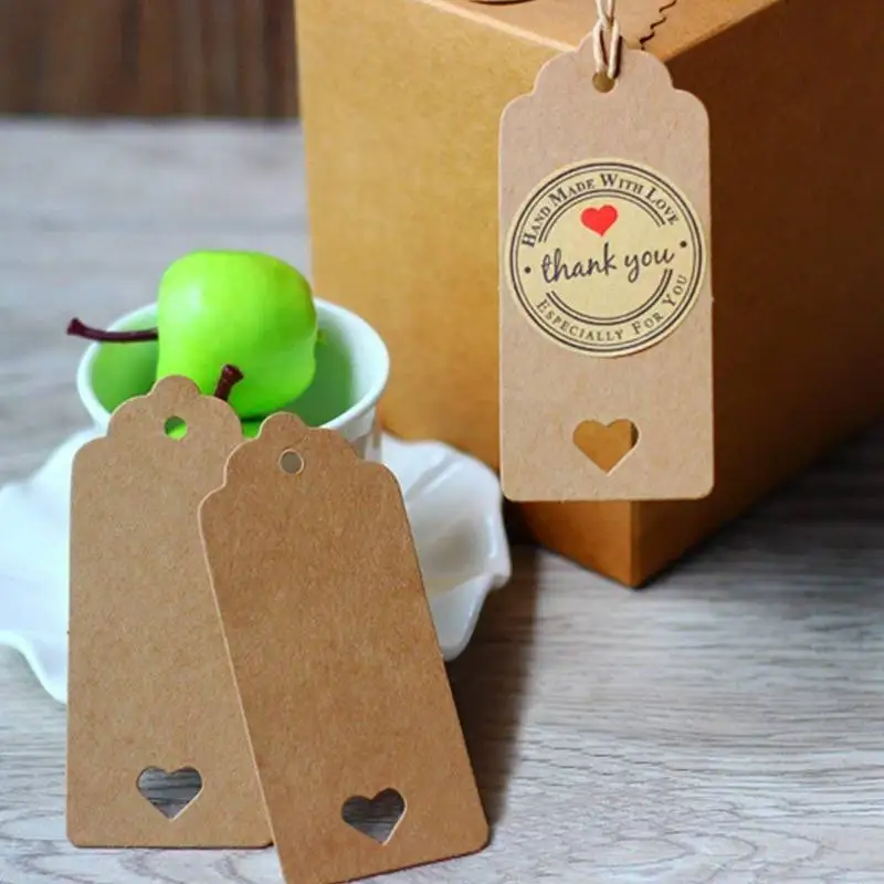 Valentine's Day Gift Pendant 100p 4 cm x 9 cm kraft labels tags geschenkanhaenger Trailers labels with jute cord 30m