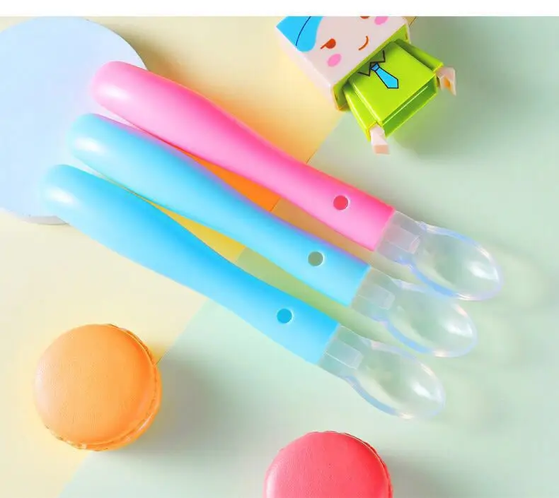 1pc Baby Spoons Baby Safety Feeding Temperature Sensing Spoon Baby Silicone Spoon Kids Children Flatware Feeding