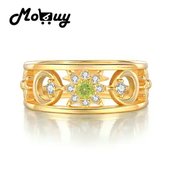 

MoBuy Ring For Women Moon & Sun 100% Natural Green Peridot 925 Sterling Yellow Gold Plated Fine Jewelry MBRI077