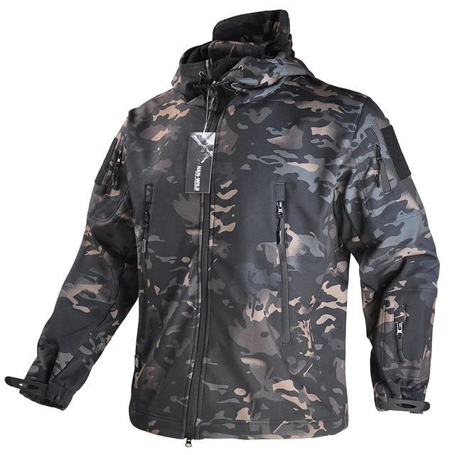 Outdoor Hiking Jacket+Shirts Soft Shell Outwear Windproof Windbreaker Military Shirt Tactical Fleece Jackets Hunting Clothes Set Black CP jacket