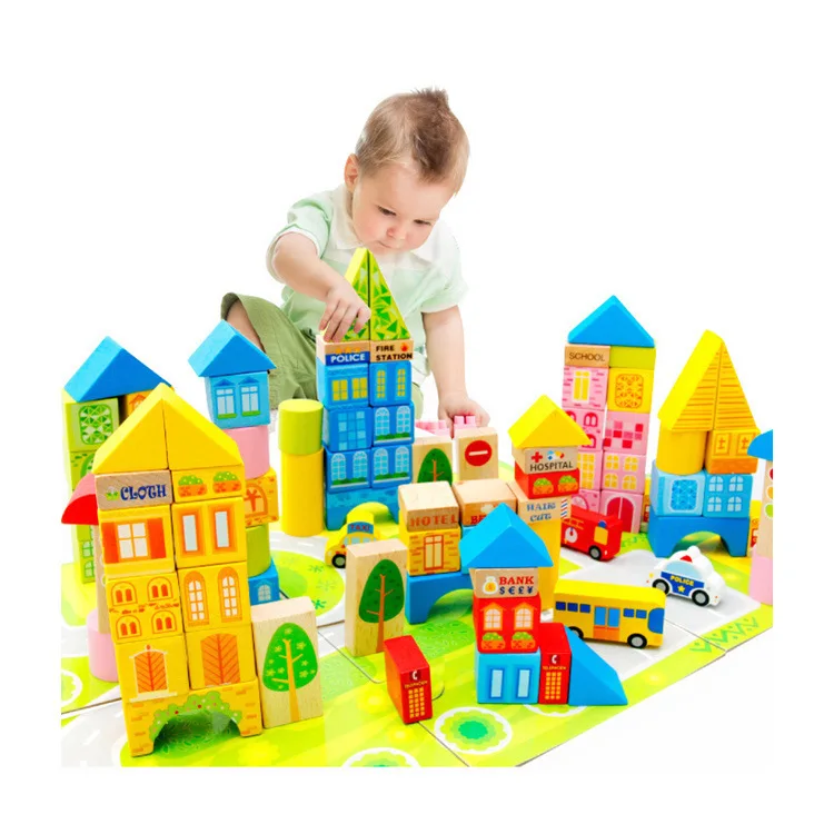 

Wooden Early Education Toy 62 Grain Barrel City Traffic Scene Building Blocks Children Wooden ENLIGHTEN Early Education Toy