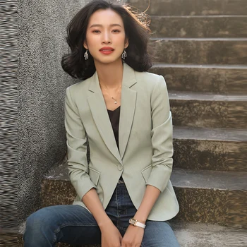 

Womens Autumn Blazers Long Sleeve Work Office Jackets Blazer With Button Casual Temperament Three-Quarter Sleeve clothes
