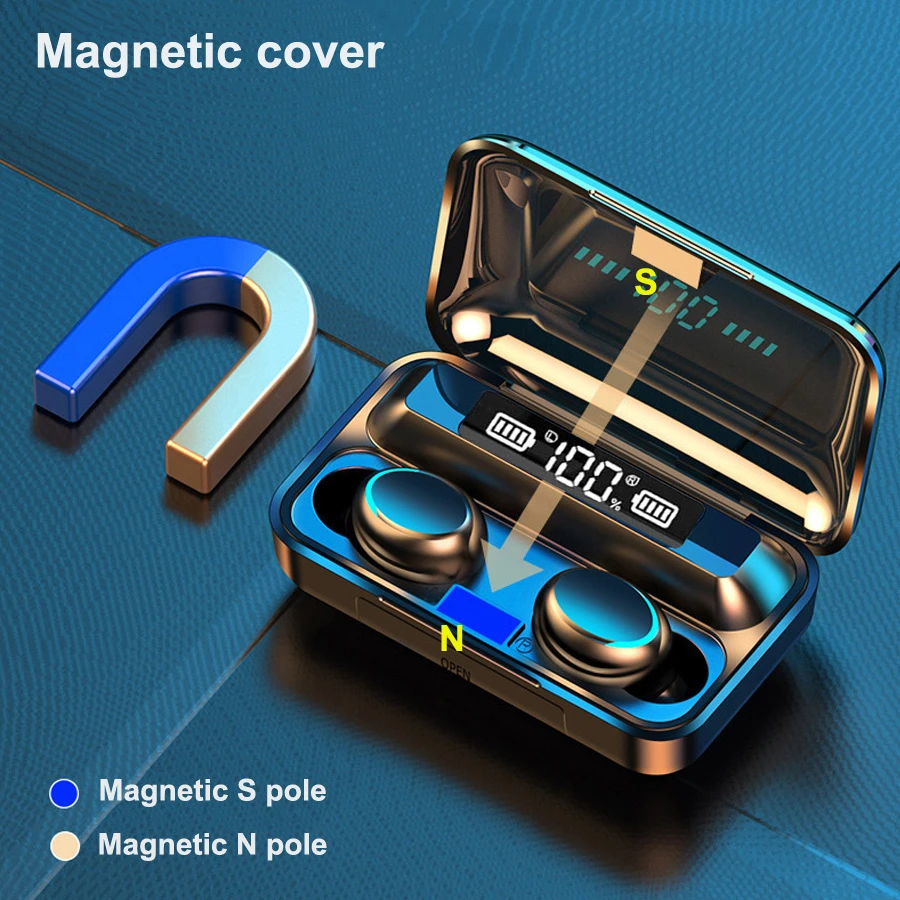 F9 TWS Wireless Bluetooth 5 0 Earphones Hifi Sound Headphones Sport Earbuds Waterproof Power Bank Headsets For Android Ios Phone